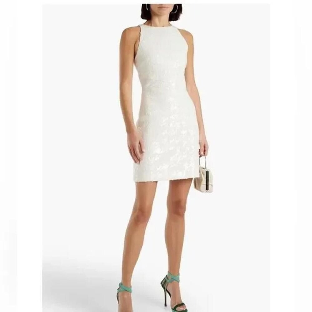 Derek Lam Crosby Serenity Shift Dress Womens 0 White Sequin Sleeveless Preppy